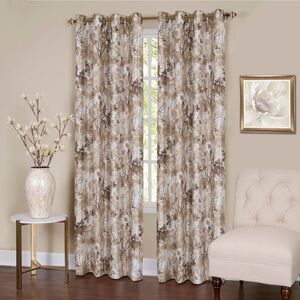Tan Floral Window Curtain Panel: 50" x 84", Lined Blackout 8 Grommet Panel